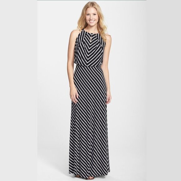 Marc New York by Andrew Marc Striped Sleeveless Halter Neck Maxi Dress, S - Picture 1 of 11